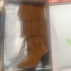 Brown fringe boots
